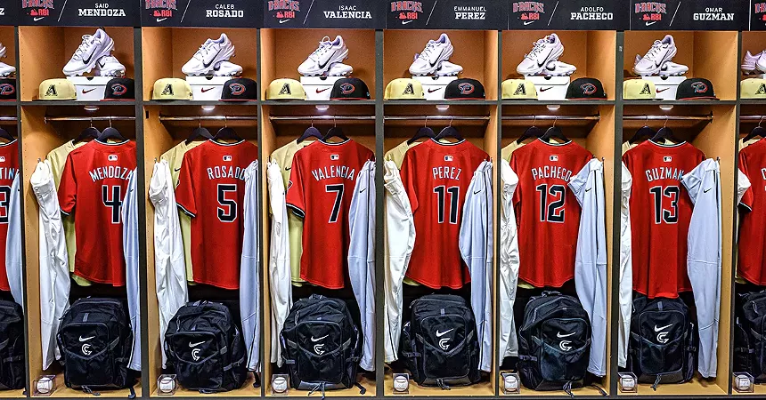 Lockers full of Diamondbacks jerseys