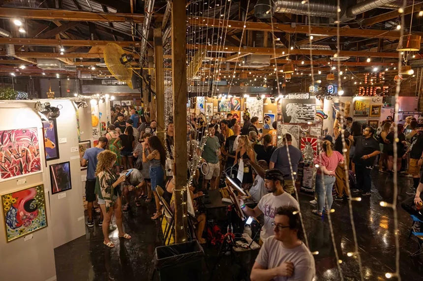 An overhead shot of an art show.