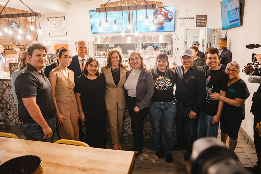 Group at Cocina Adamex with Vice President Kamala Harris and Minnesota Governor Tim Walz.