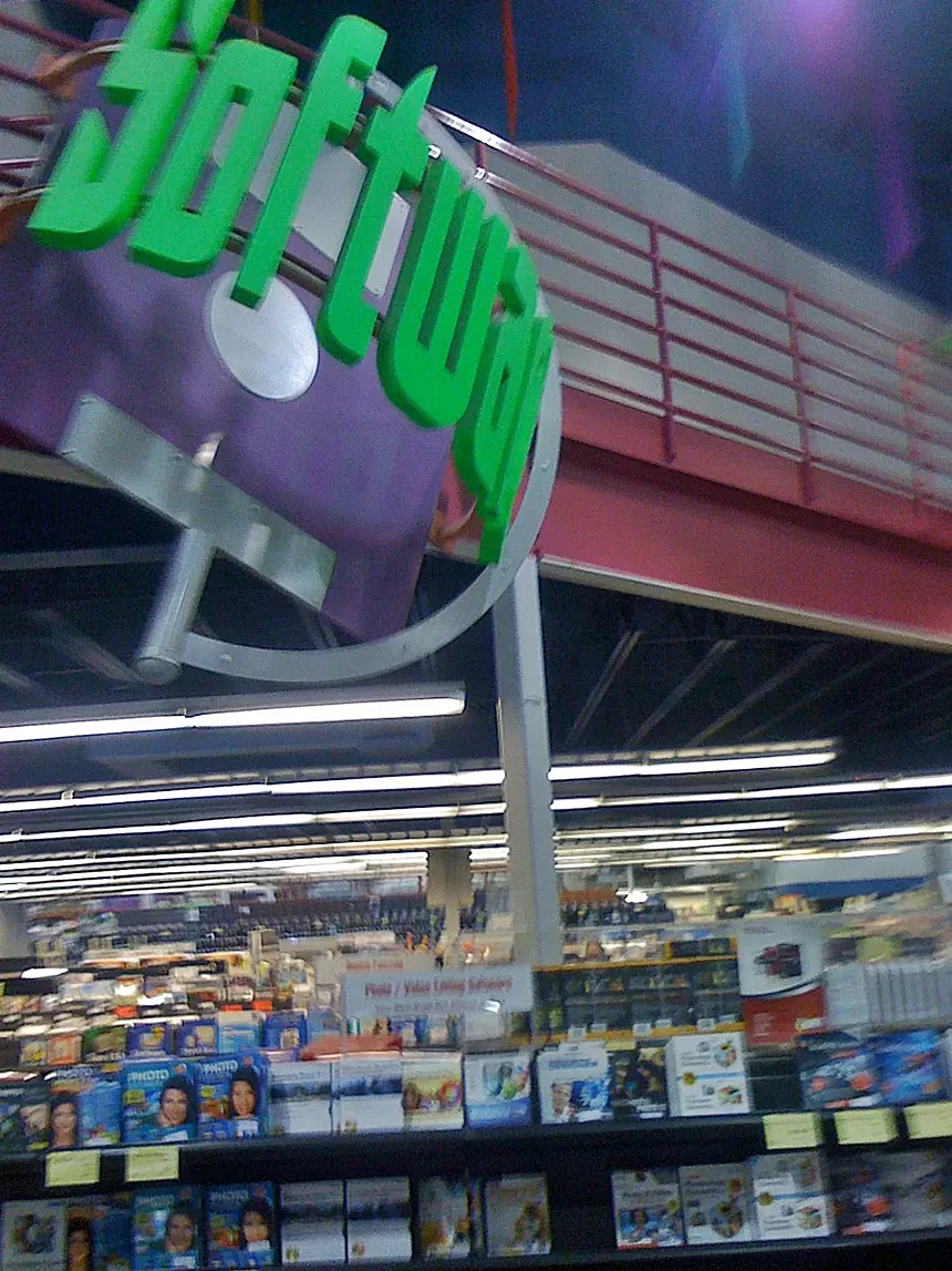 The software and games section at a big-box tech store.