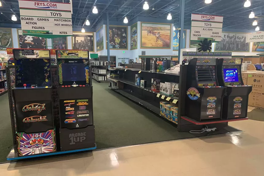 Rows of electronics at a retail store.