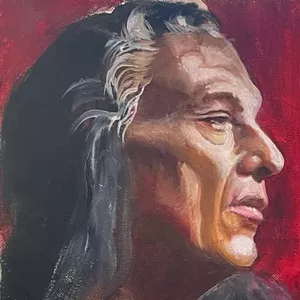 A painting of an older Indigenous man.