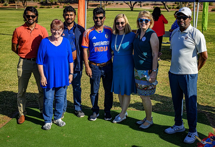 Kate Gallego and Vice Mayor Debra Stark pose for a group photo.