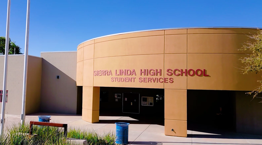 the exterior of sierra linda high school