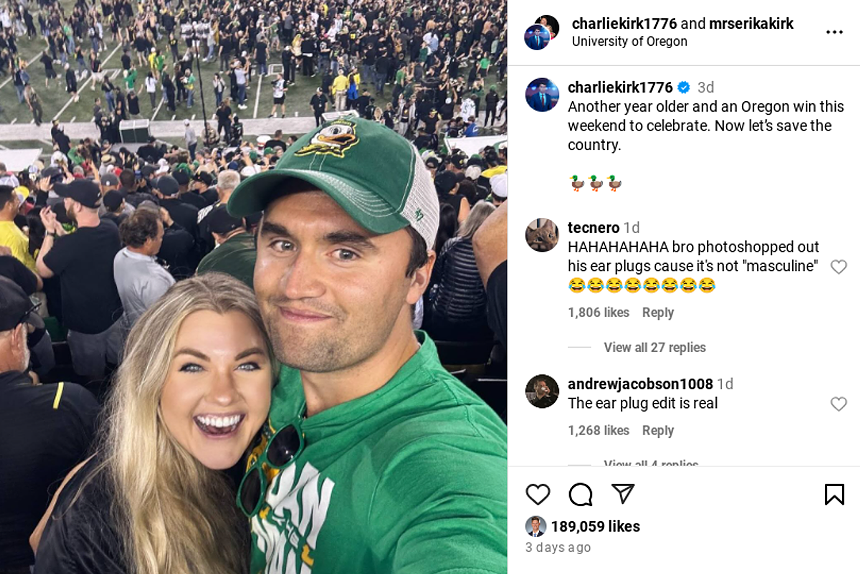 charlie kirk selfie at an oregon football game
