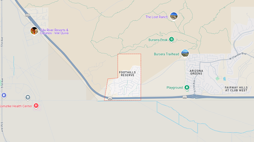 a map of the foothills reserve neighborhood in phoenix