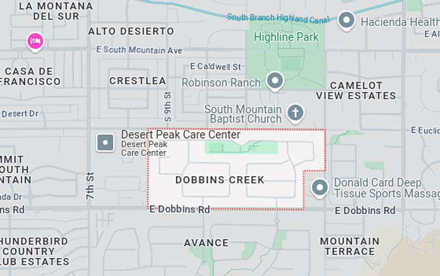 a map of the dobbins creek neighborhood in phoenix
