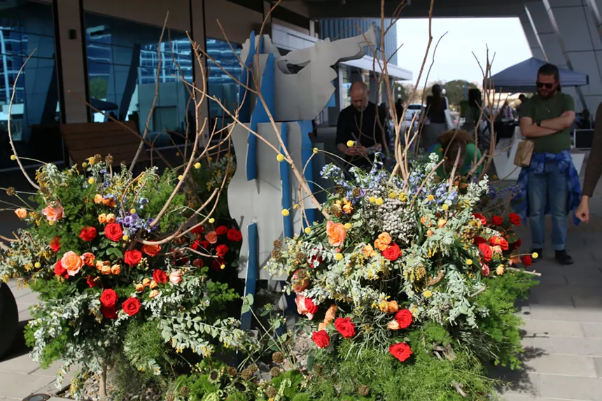 An outdoor flower arrangement.