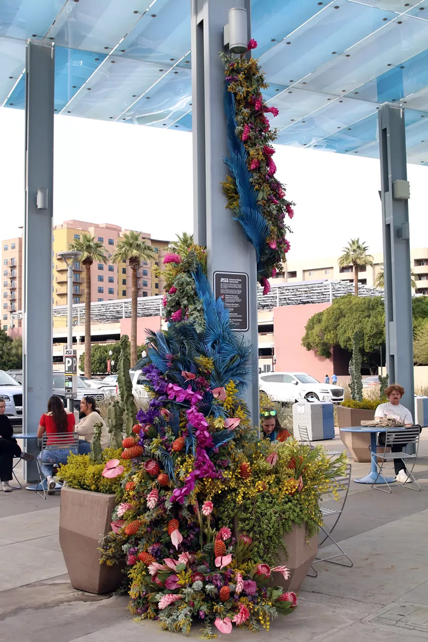 An outdoor flower arrangement.