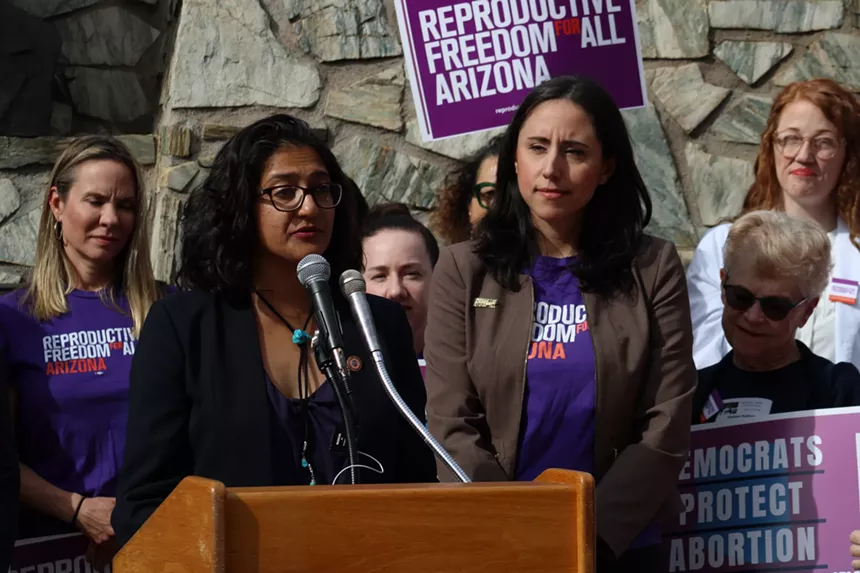 priya sundareshan and athena salman speak at a rally