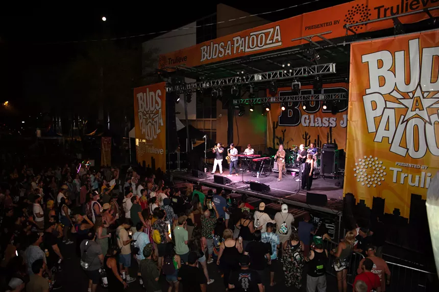 a crowd watches a band perform