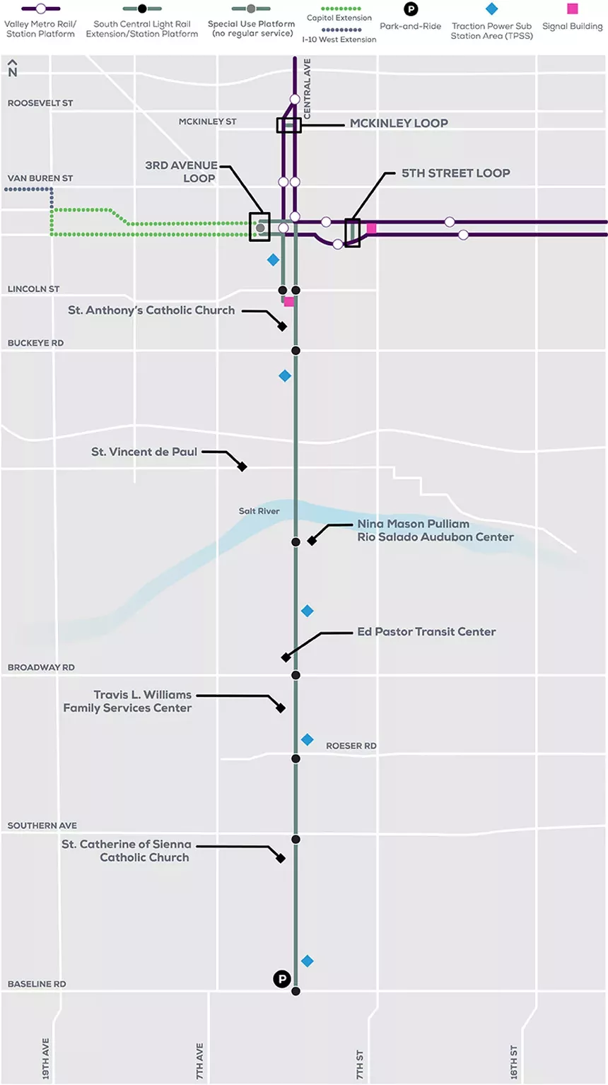 a map of train stops in south phoenix