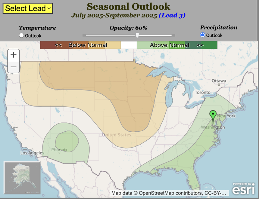 a map showing precipitation chances for the U.S. from July to September