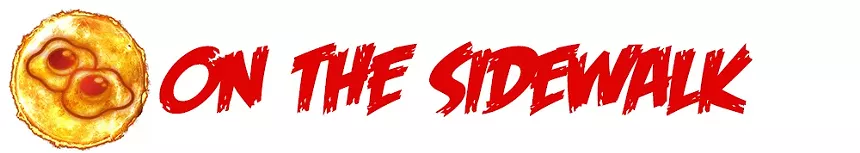 a logo of two eggs frying and the words 'on the sidewalk'