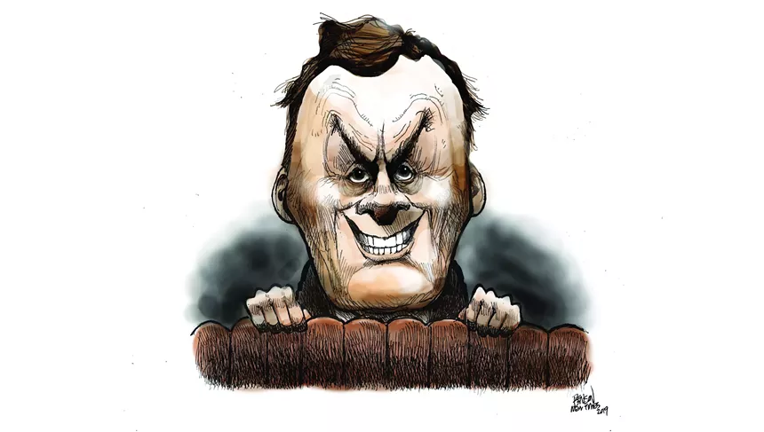 a caricature of a creepy grinning man