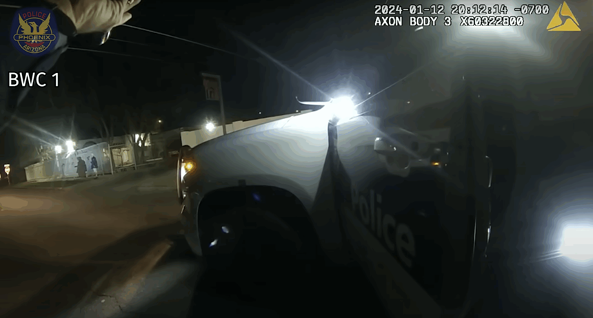 Phoenix police officers approach David Epaloose, an Indigenous man with mental health issues, while trying to find a suspect from a 911 call on Jan. 12, 2023.