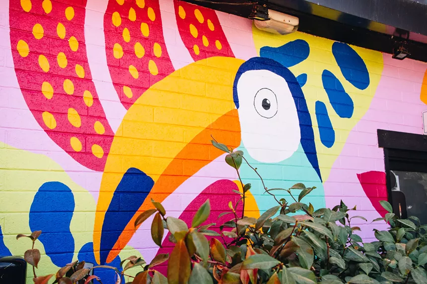 A toucan mural at Funky Frida's.