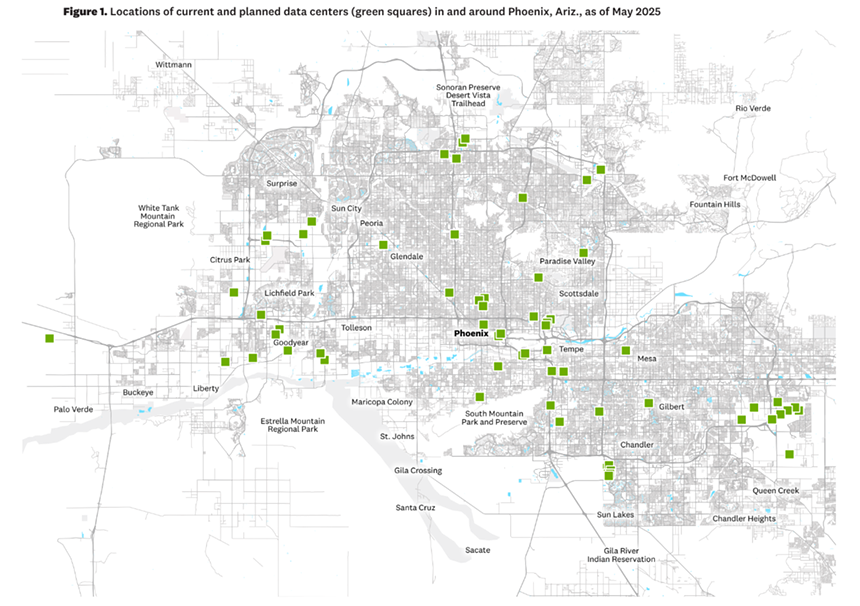 a map of current and planned data centers in the phoenix area