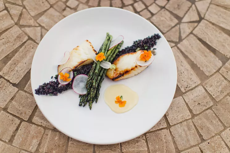 Third course options for V-Day include pan-roasted Glacier 51 sea bass at T. Cook's. - COURTESY OF T. COOK'S