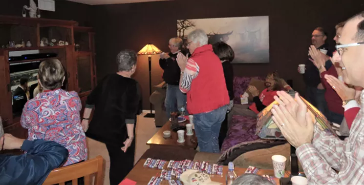 A group of Scottsdale Republicans cheer on Friday after Donald Trump was sworn in as the 45th U.S. president. - RAY STERN