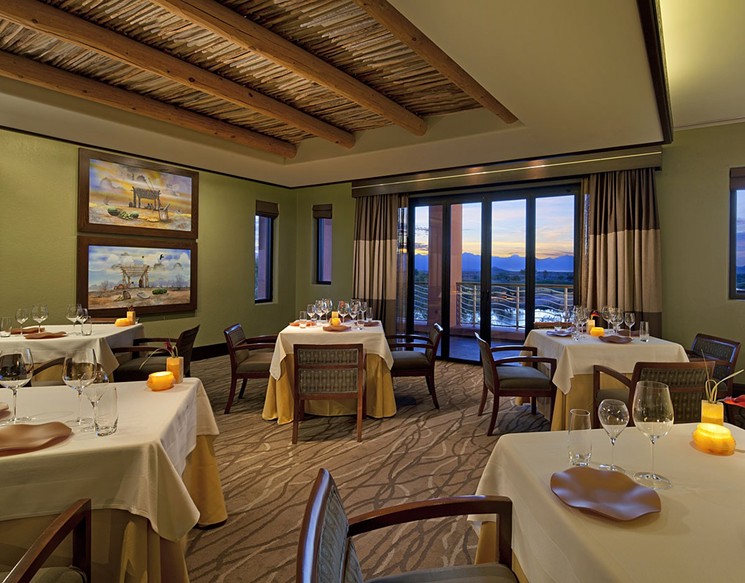The dining room at Kai Restaurant at the Sheraton Grand at Wild Horse Pass, with views to the west of the Estrella Mountains. - COURTESY OF SHERATON GRAND AT WILD HORSE PASS