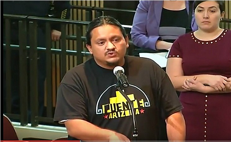 Carlos Garcia of the civil rights group Puente, calling out Mayor Stanton. - CITYOFPHOENIXAZ