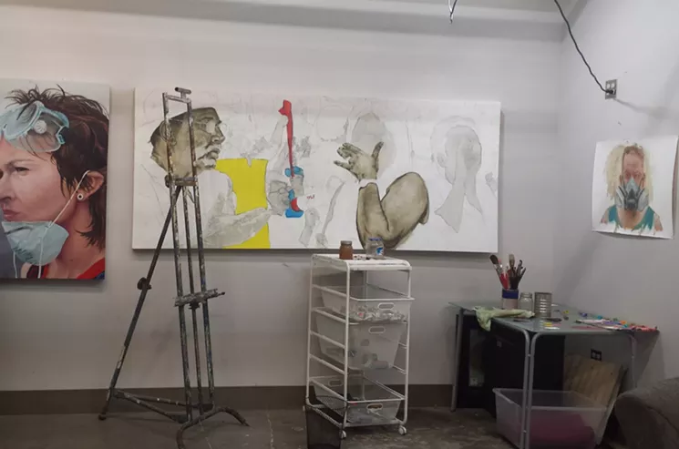 Checking out Chris Vena's studio while some finished pieces were still works in progress. - LYNN TRIMBLE