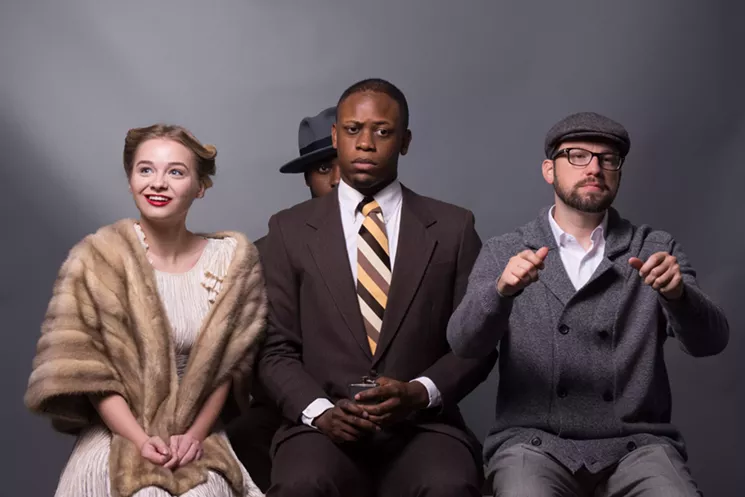 Brittany Watson as Mary Dalton, Micah Jondel DeShazer as Bigger Thomas, and Jason Hammond as Jan. Alan Johnson in background as The Black Rat. - JOHN GROSECLOSE