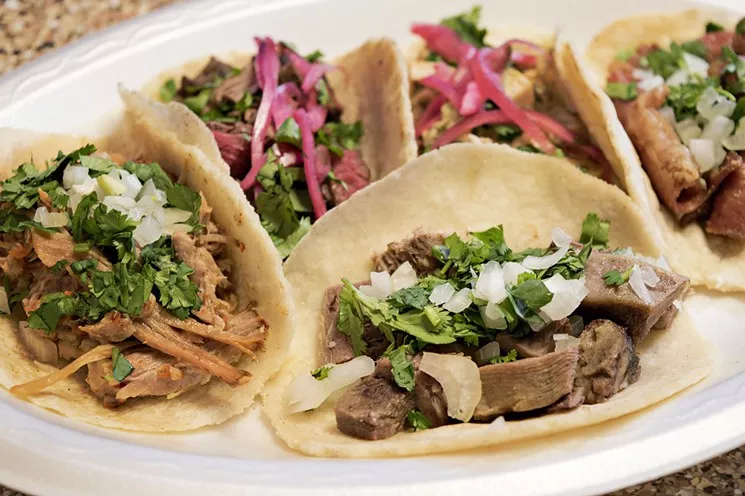 Come to Phoenix for the basketball, stay for the amazing Mexican food, like these beauties at Tacos Chiwas. - JACKIE MERCANDETTI