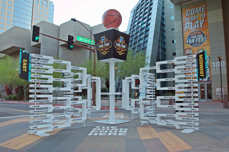 Life-size March Madness brackets in downtown Phoenix. - BENJAMIN LEATHERMAN