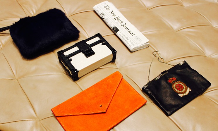A glimpse of Gould's eclectic clutch collection. She says every wardrobe should have at least one. - ANTONELLA HOFFECKER