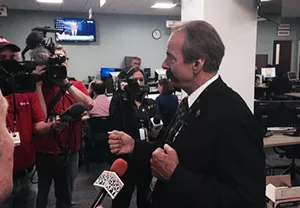 Phoenix Assistant Fire Chief Kevin Kalkbrenner briefs reporters Friday on preparations inside the Emergency Operations Center for NCAA Final Four weekend. - SEAN HOLSTEGE