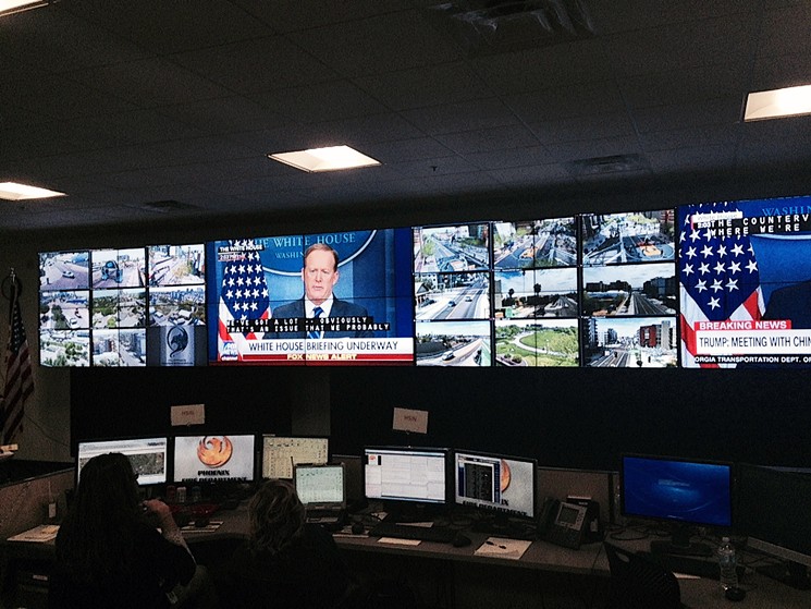 Five huge plasma TV screens dominate the MACC, or Multi-Agency Coordination Center, inside Phoenix's Emergency Operations Center.  These screens will keep emergency crews up to the minute during NCAA Final Four weekend. - SEAN HOLSTEGE