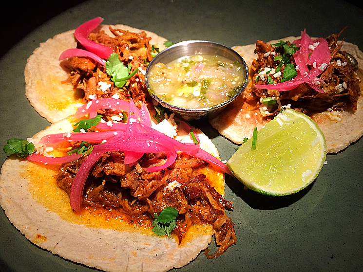The cochinita pibil tacos at Ladera. The restaurant makes its own corn tortillas. - PATRICIA ESCARCEGA