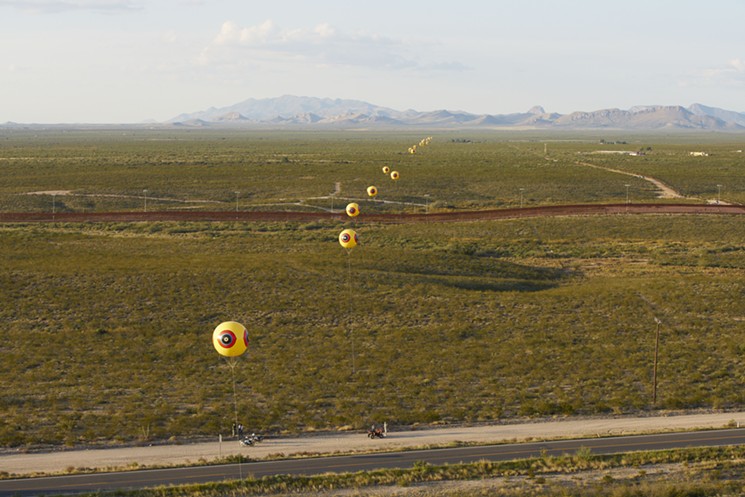 Installation view of Repellent Fence in October 2015. - MICHAEL LUNDGREN/COURTESY OF POSTCOMMODITY