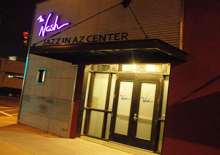 Downtown Phoenix jazz venue The Nash and its purple neon sign. - BENJAMIN LEATHERMAN