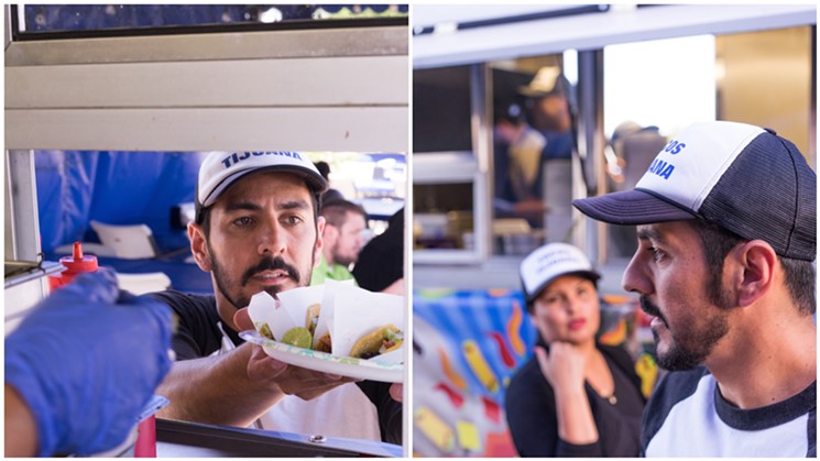 Left: Owner Adolfo Torres Jr. often works the window, ensuring tacos make it to their destination swiftly and with a smile. Right: Adolfo Torres is proud of the level of service, which goes beyond what most expect from a food truck. - SHELBY MOORE