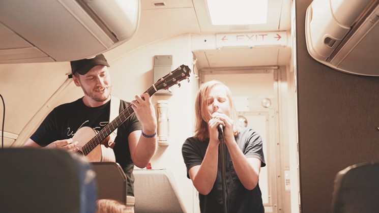 Forrest Waldorf and Trevor Hedges of Tempe's Sundressed perform on a Southwest Airlines flight. - SOUTHWEST AIRLINES