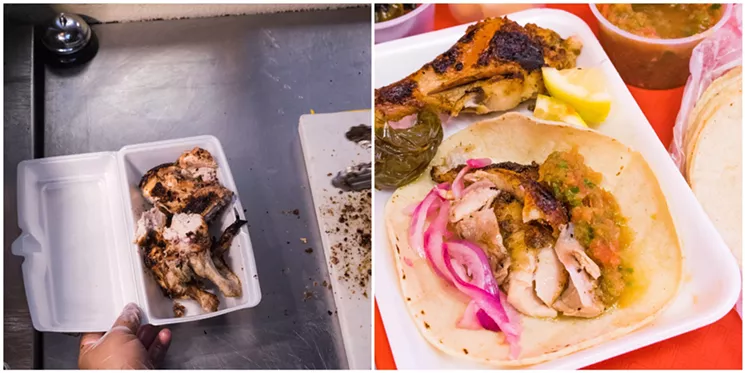 The chicken arrives to the table in its butchered form — it's up to you whether to dive right in and eat the meat off the bone, or to pick and pull and use the smoky meat to make your own tacos. - SHELBY MOORE
