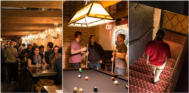 Upstairs there is a massive bar, plenty of tables, and pool as well. Downstairs from the street level bar and kitchen areas is a lounge area with booth seating and a third bar. - SHELBY MOORE
