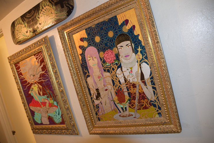 Yuko Yabuki works displayed inside the hallway of her Tempe home. - LYNN TRIMBLE