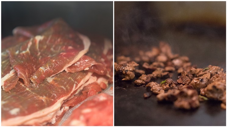 Cured beef, called cecina, is partially cooked in the sun and then fried on the stovetop to order. - SHELBY MOORE