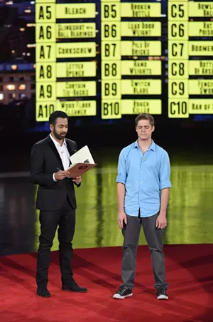 Kaden Taylor (R) tests his memory as host Kal Penn (L) leads him through a challenge on “Superhuman” - FOX. © 2017 FOX BROADCASTING CO