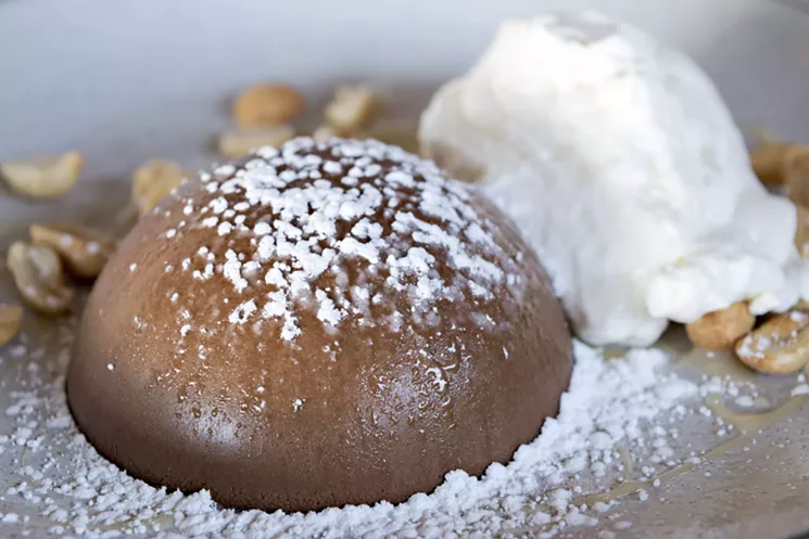 Semifreddo-like chocolate mousse is an upscale take on a Reese’s peanut butter cup. - JACKIE MERCANDETTI