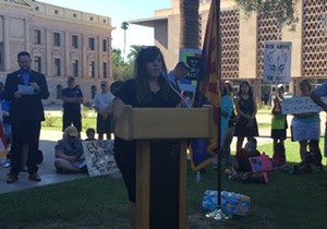 Sarah Kader speaks at the Never Again: Jews and Allies Against Hate rally. - MOLLY LONGMAN