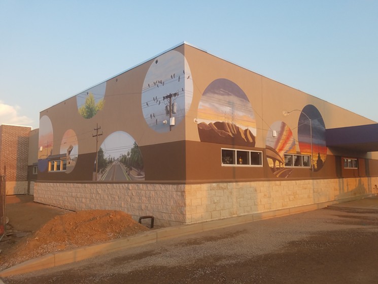 Laura Spalding Best's newly-completed Convergence mural for Marisol Credit Union. - LAURA SPALDING BEST