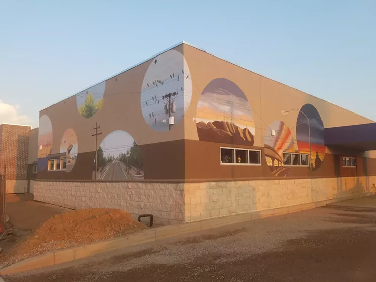 Laura Spalding Best's newly-completed Convergence mural for Marisol Credit Union. - LAURA SPALDING BEST