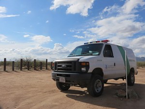 While crossing the border near Columbus, New Mexico, Jorge Aranda did not encounter any immigration officers, seen here in a U.S. Border Patrol van at the San Miguel Gate. - RAY STERN