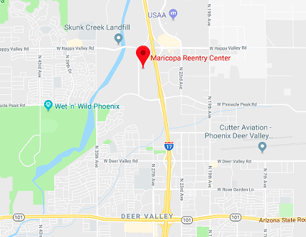 The Maricopa Re-Entry Center is currently located in north Phoenix, near Happy Valley Road. - SCREENSHOT/GOOGLE MAPS
