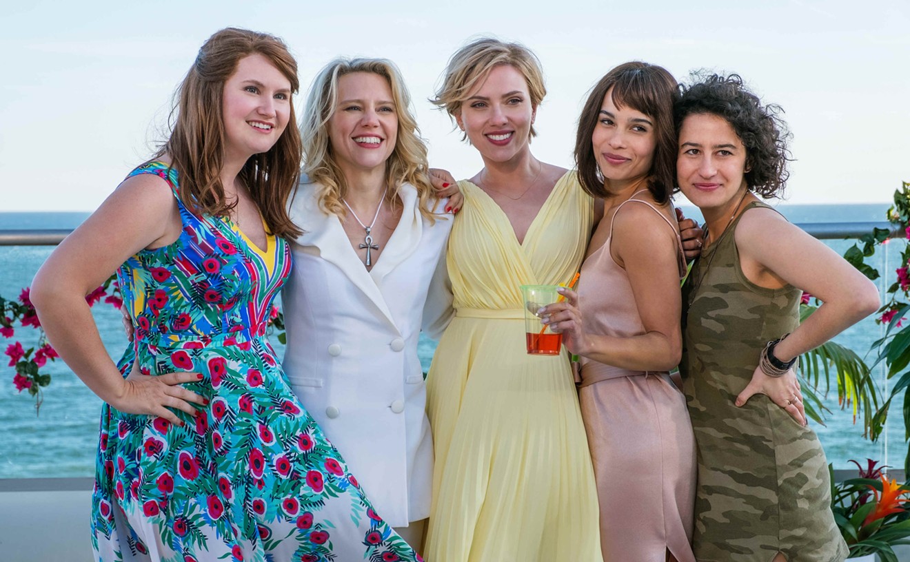 Jillian Bell, Kate McKinnon, Scarlett Johansson, Zoë Kravitz, and Ilana Glazer in Rough Night.